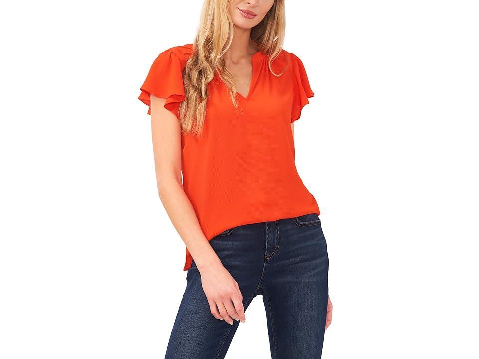 CeCe Flutter Sleeve Split Neck Top Product Image