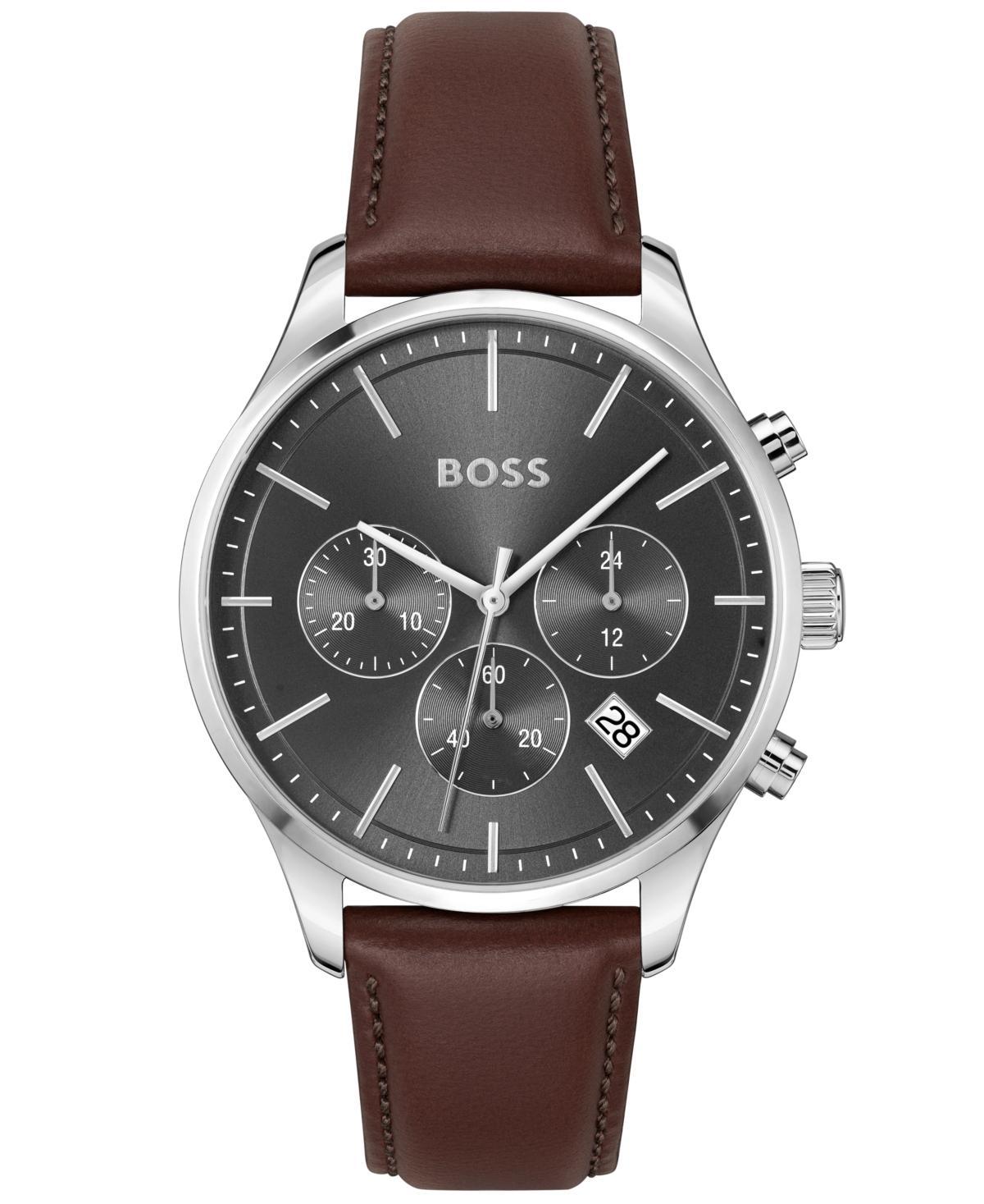 Hugo Boss Mens Avery Quartz Chronograph Brown Leather Strap Watch Product Image