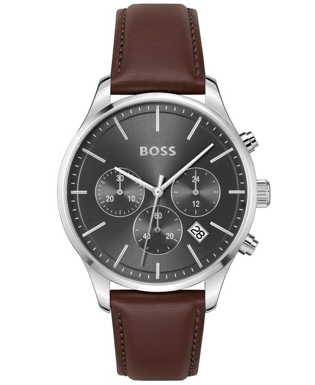 Hugo Boss Mens Avery Quartz Chronograph Brown Leather Strap Watch Product Image