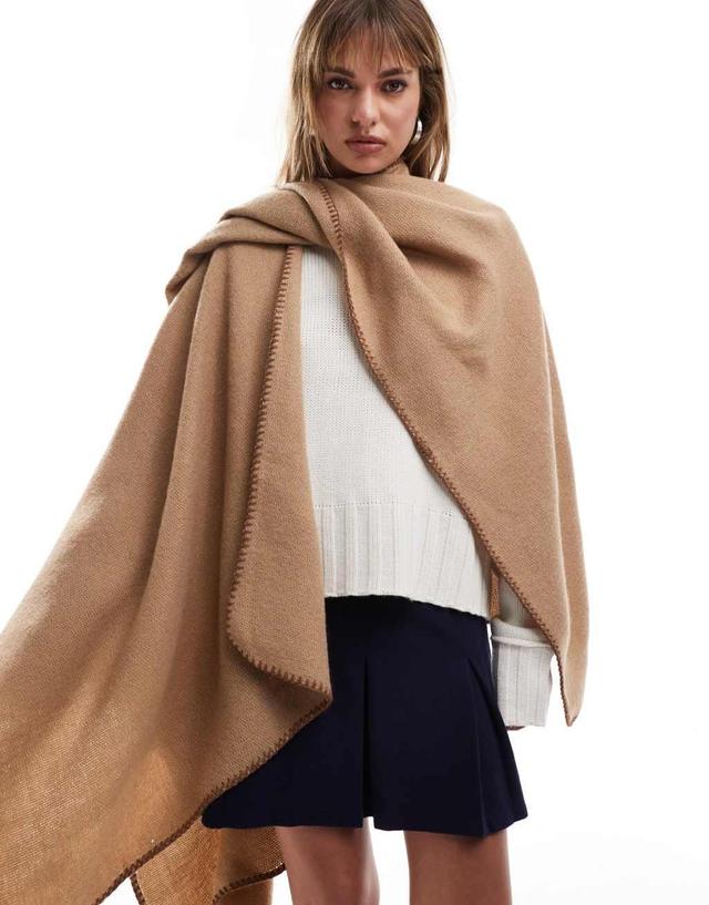 ASOS DESIGN cape with stab stitch detail in beige Product Image