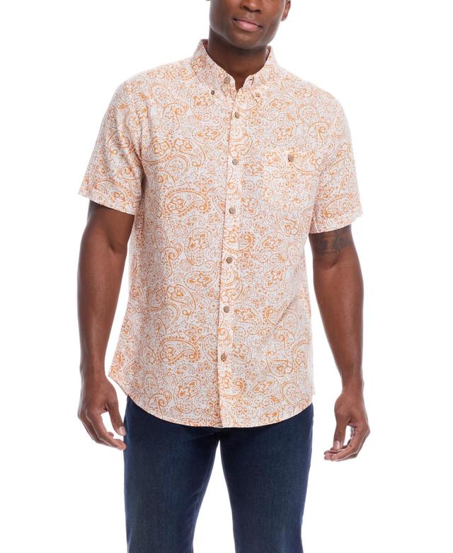 Weatherproof Vintage Mens Short Sleeve Print Linen Cotton Shirt Product Image