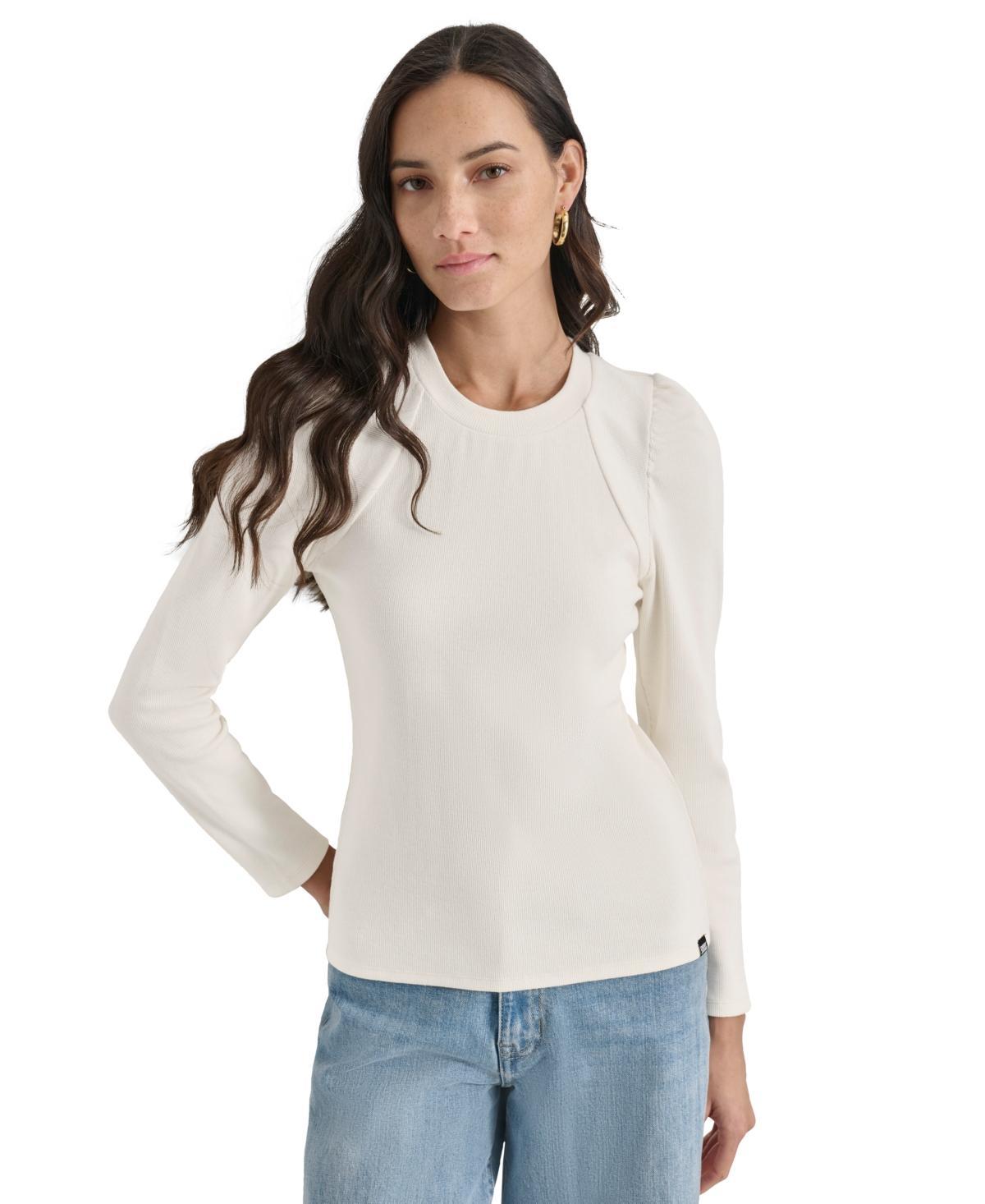 Dkny Jeans Womens Long Puff-Sleeve Crewneck Top Product Image