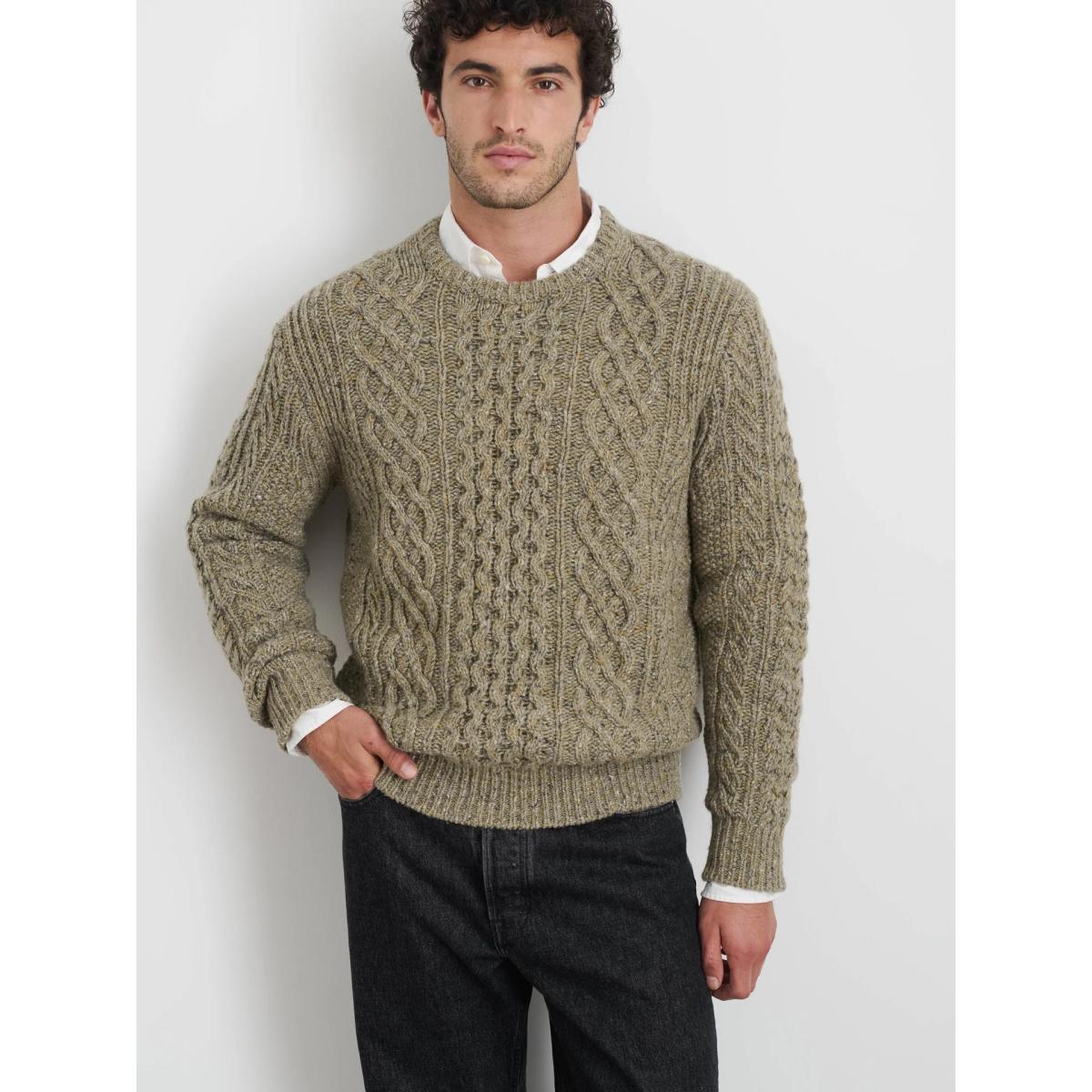 Fisherman Cable Crewneck Donegal Wool Grassland Product Image