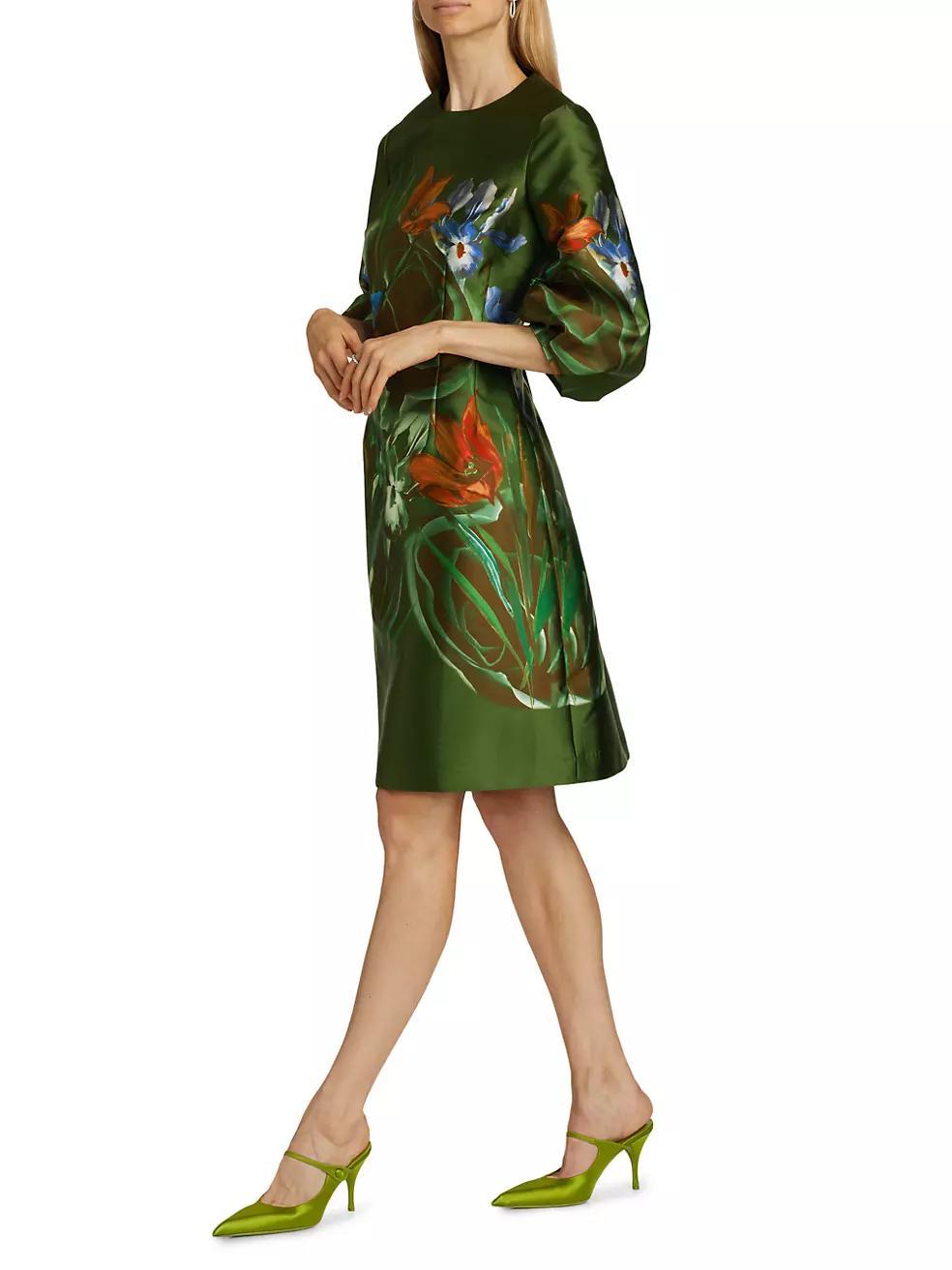 Floral Puff-Sleeve Cocktail Dress Product Image