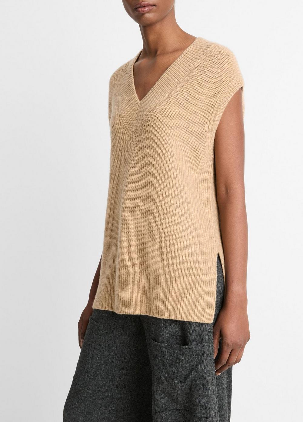 Womens Ribbed Wool-Cashmere V-Neck Sweater Vest, Vine, Size XL Vince Product Image