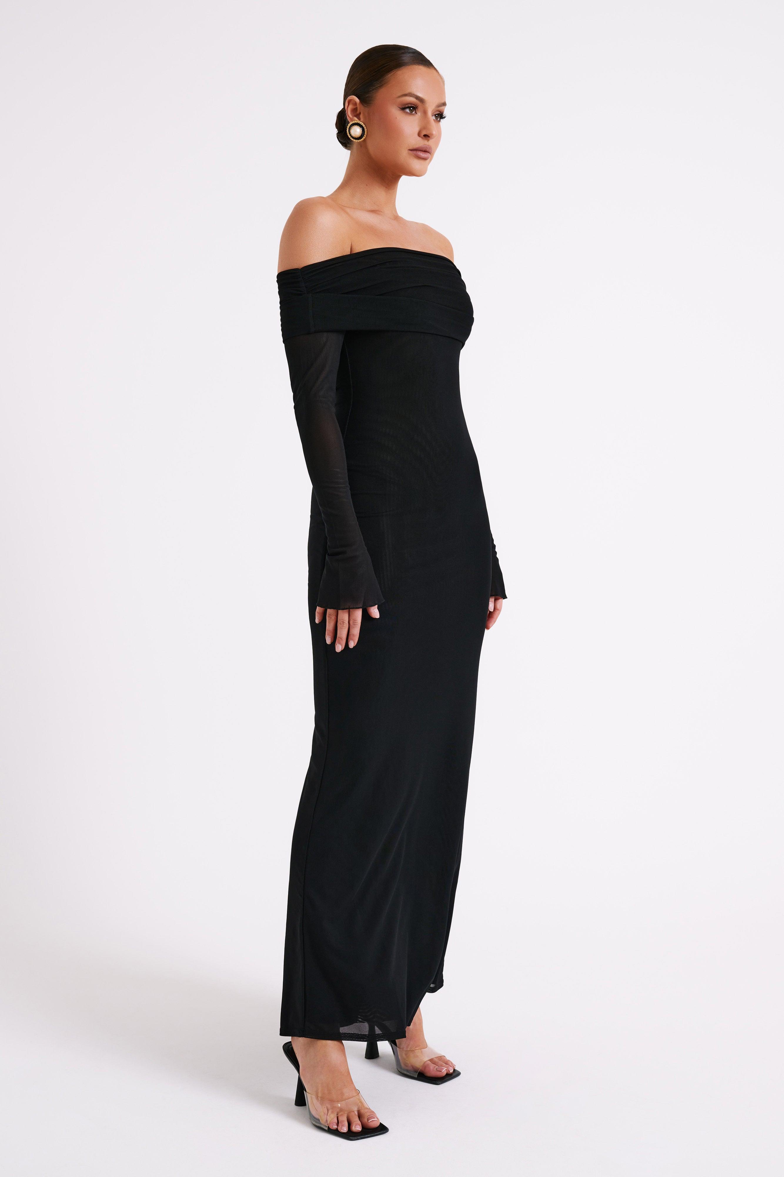 Josie Off Shoulder Mesh Maxi Dress - Black Product Image