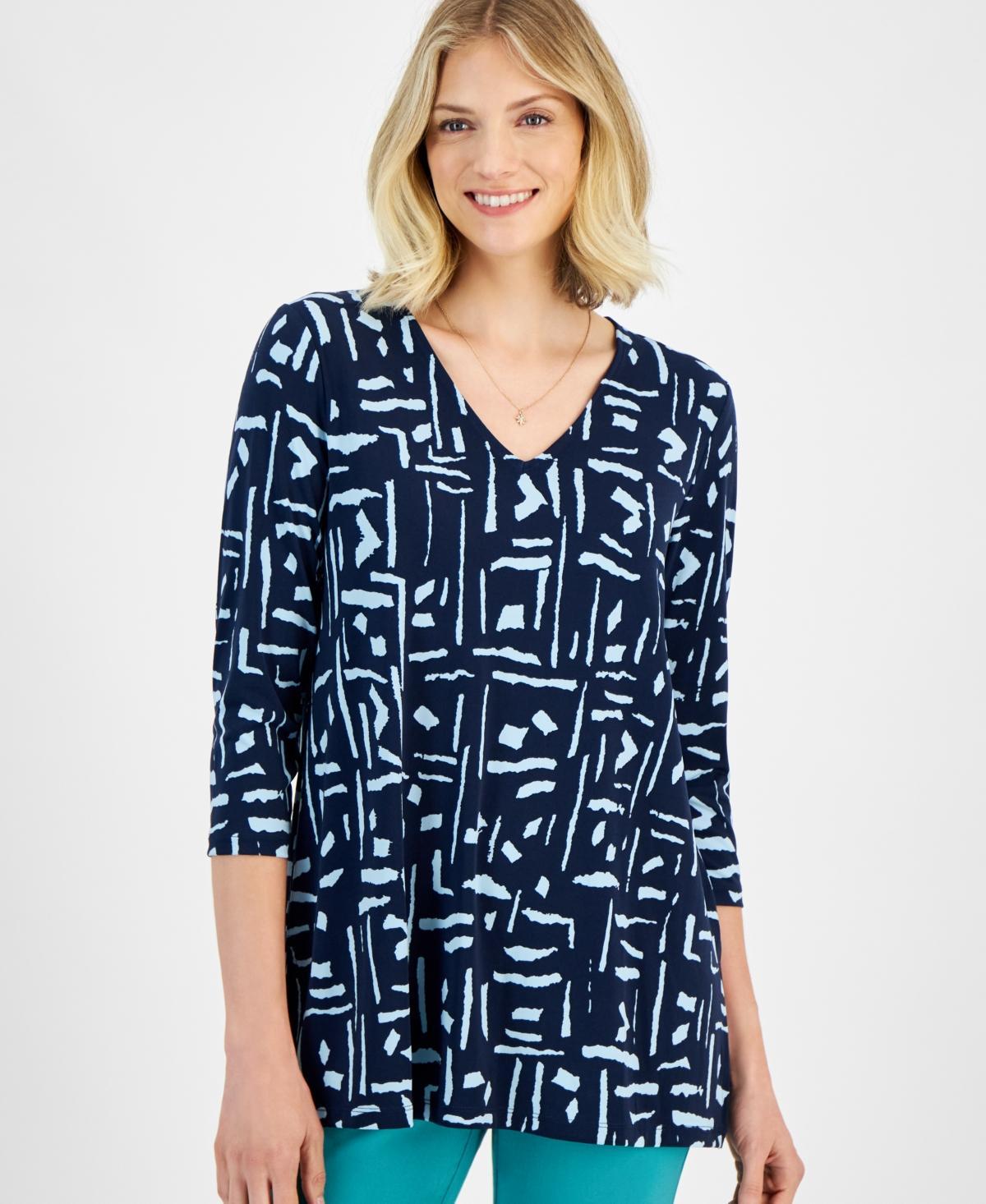 Jm Collection Womens Printed 3/4-Sleeve Tunic Top, Created for Macys Product Image