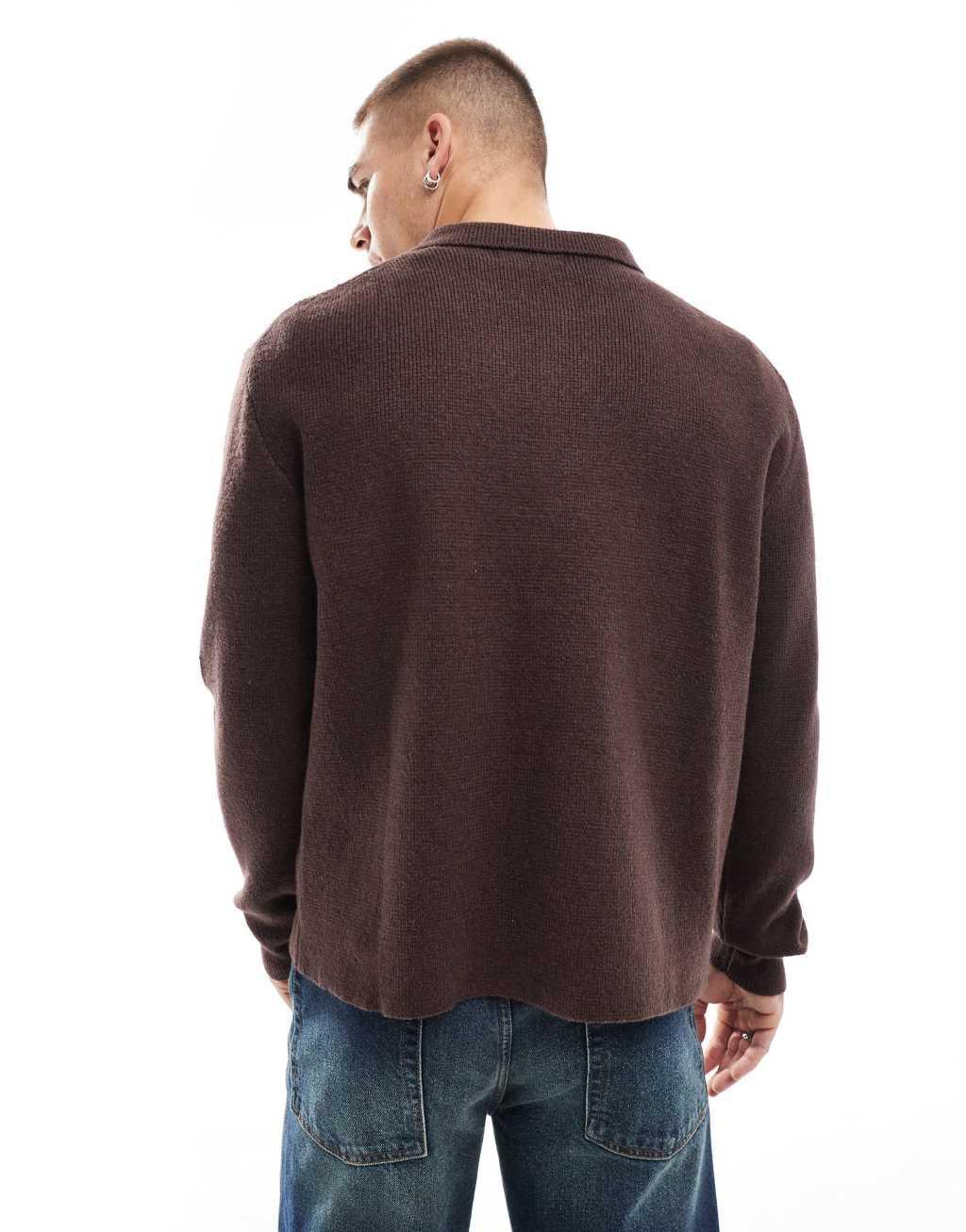 Cotton On grandpa knitted cardigan in chocolate Product Image