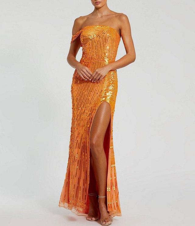 Mac Duggal Sequin Mesh One Shoulder Gown with Slit Product Image