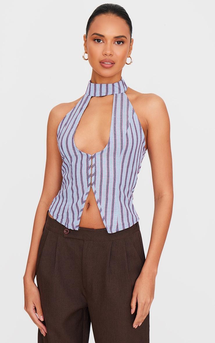 Blue Striped Cut Out Long Top product image