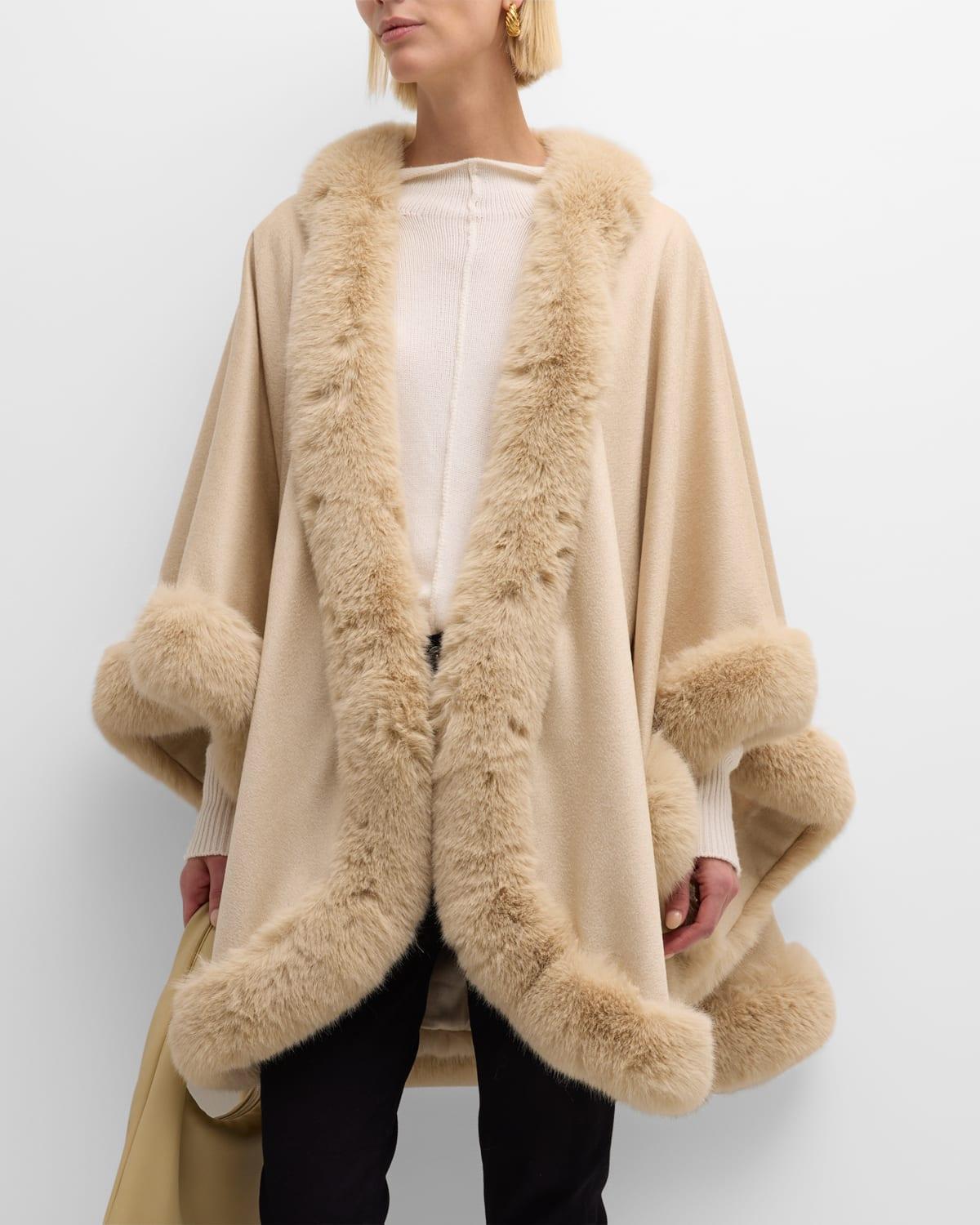 Sofia Cashmere Faux Fur Trim Cashmere Cape Product Image