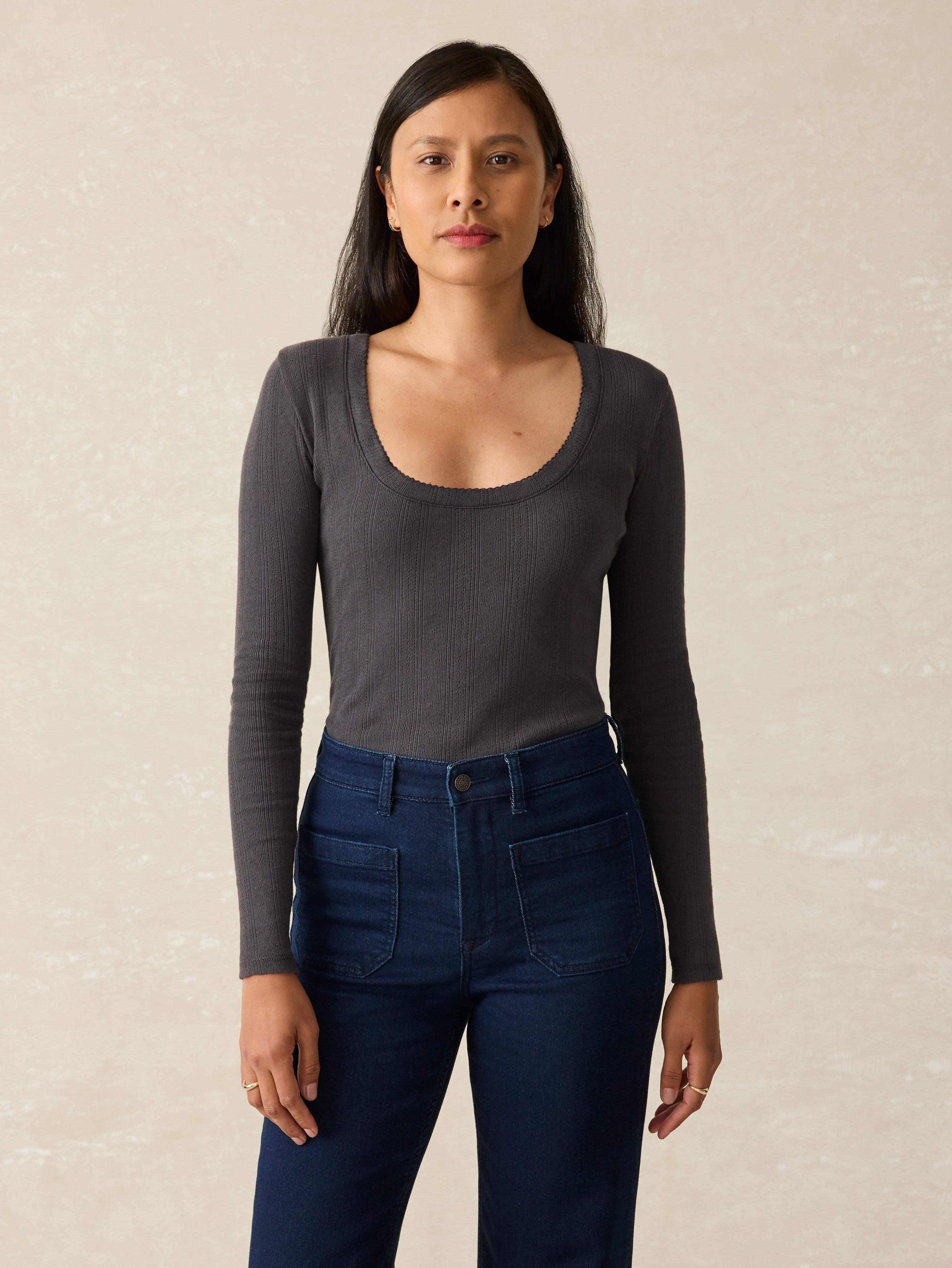 Pacific Pointelle Scoop Neck - Washed Black Female Product Image