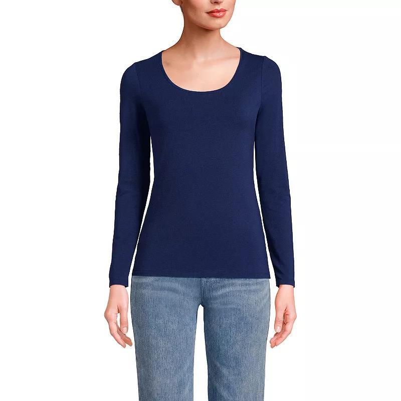 Womens Lands End Lightweight Scoopneck Long-Sleeve Tee Deep Blue Product Image