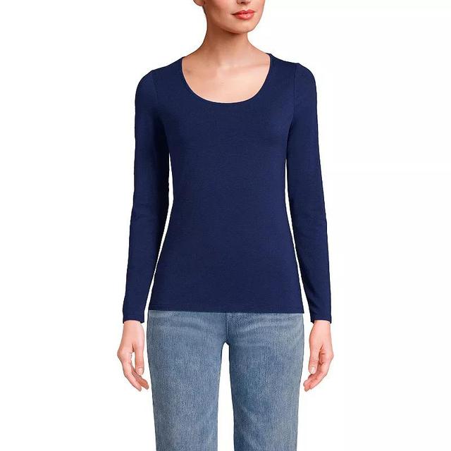 Womens Lands End Lightweight Scoopneck Long-Sleeve Tee Deep Blue Product Image