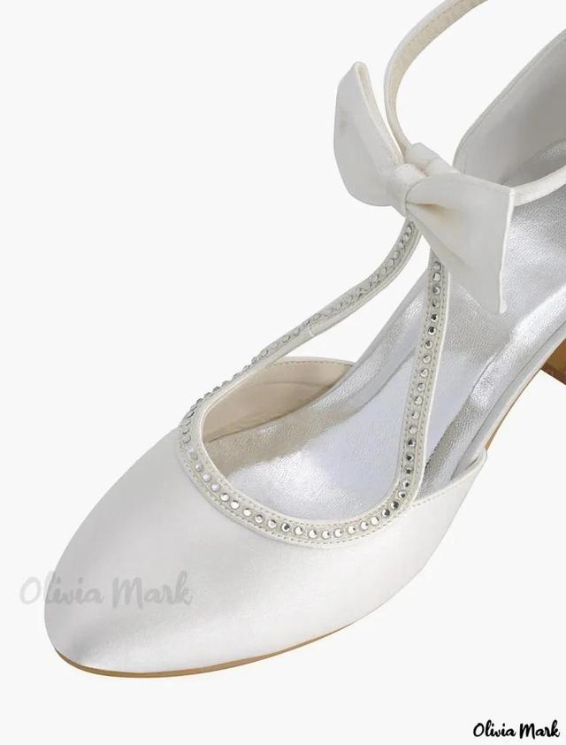 Olivia Mark – Elegant Ivory Satin Pointed Toe Bridal Shoes with Bow Accent – Timeless Vintage Wedding Shoes for 2024 Product Image