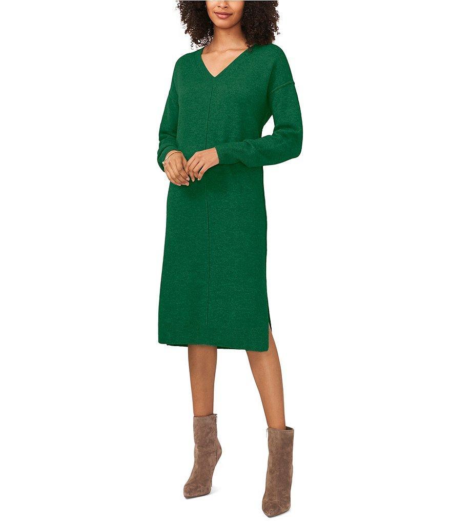 Vince Camuto V-Neckline Long Sleeve Sweater Dress Product Image