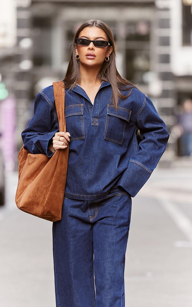 Indigo Pocket Detail Open Long Sleeve Shirt Product Image