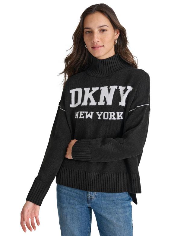 Dkny Jeans Womens Intarsia Logo Turtleneck Sweater - BLI - BLK Product Image