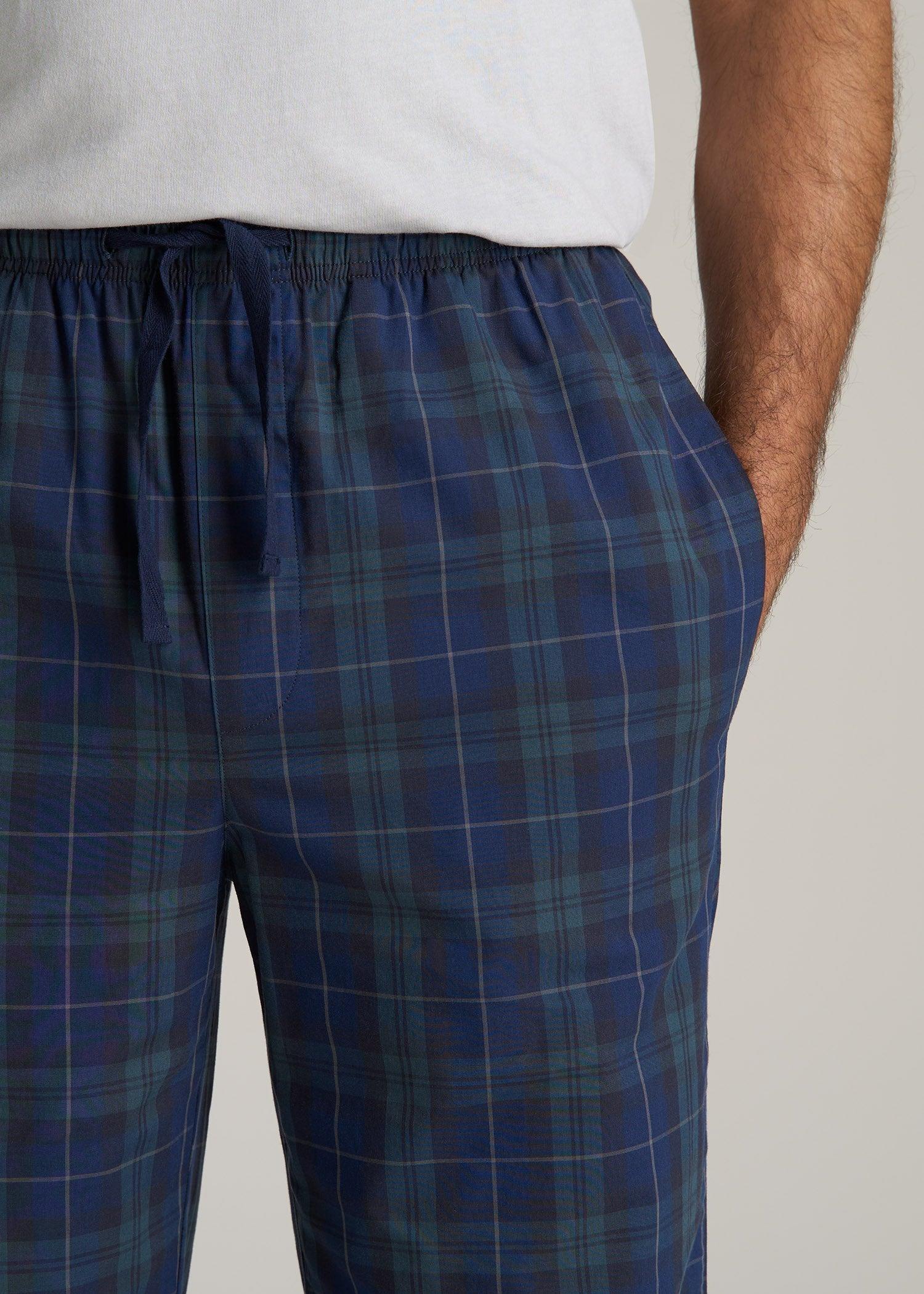 Woven Pajama Pants for Tall Men in Navy Tartan Product Image