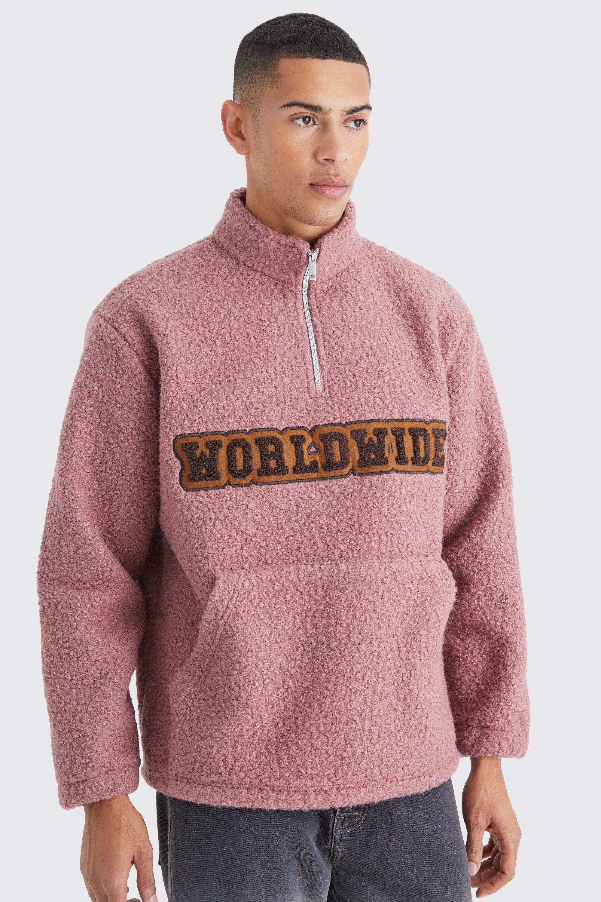 Oversized 1/4 Zip Boucle Applique Sweatshirt | boohooMAN USA Product Image