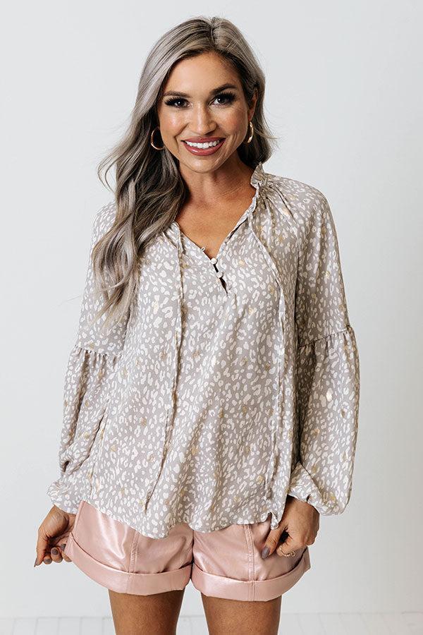 In The Now Leopard Top In Light Grey Product Image