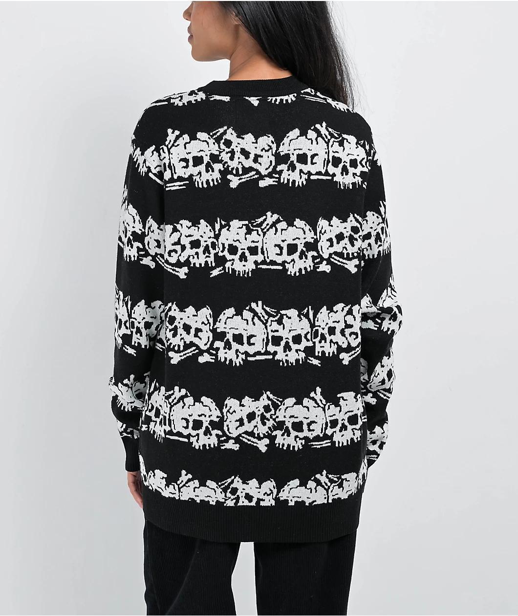 Lurking Class by Sketchy Tank Skull Stripe Black & White Sweater Product Image