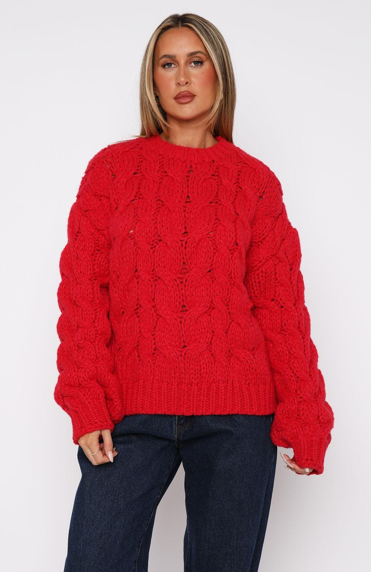 Real Feelings Oversized Knit Sweater Cherry Red Product Image