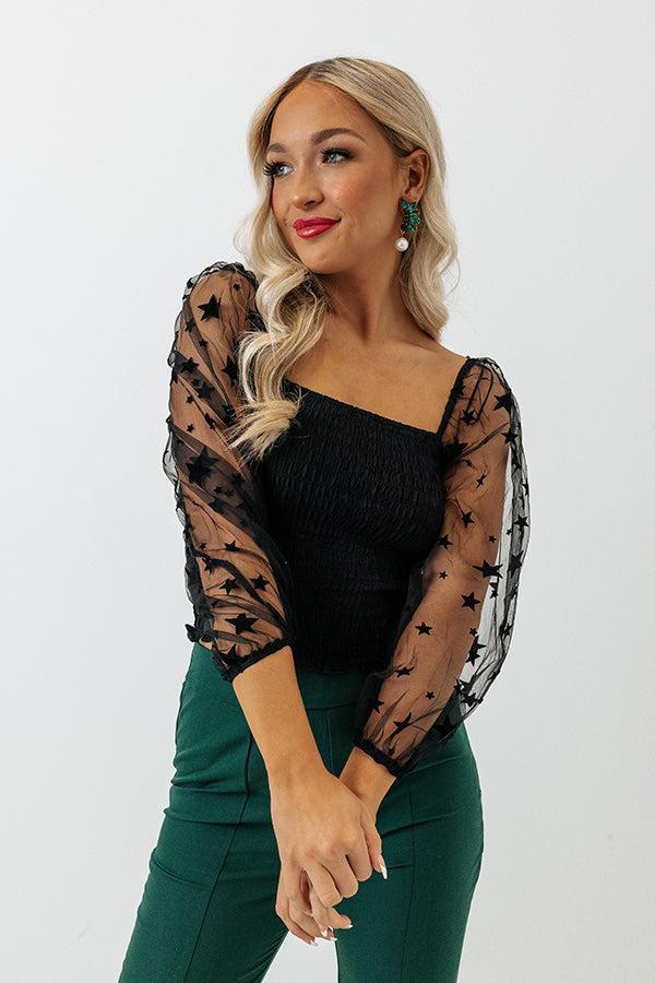 Watch The Stars Smocked Top In Black Product Image