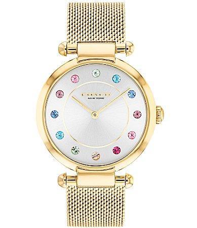 COACH Womens Cary Quartz Analog Gold Tone Stainless Steel Mesh Bracelet Watch Set Product Image