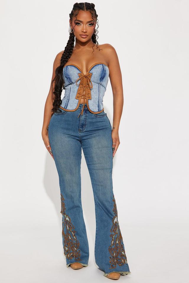 Glow Up Embroidered Stretch Flare Jeans - Medium Wash Product Image