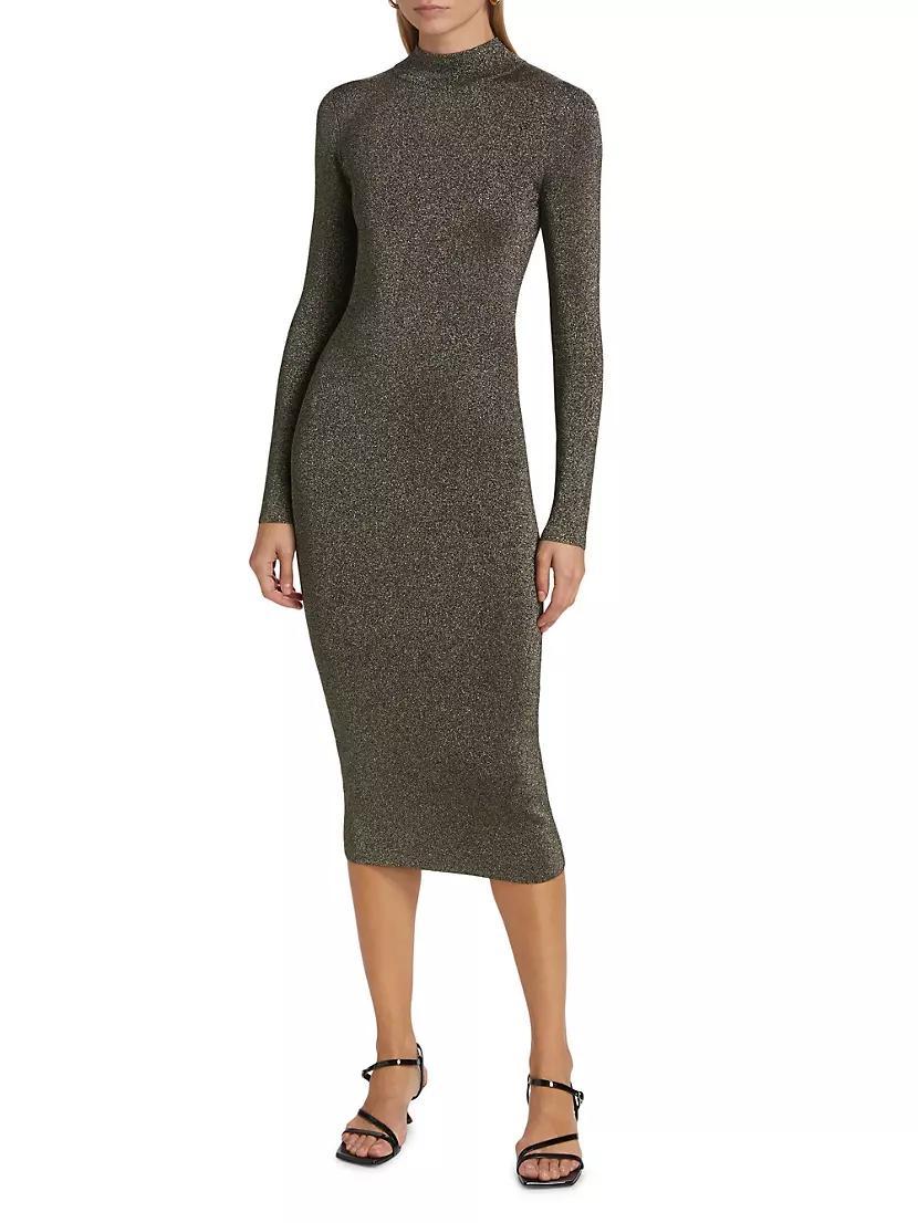 Metallic Mock Turtleneck Body-Con Midi-Dress Product Image