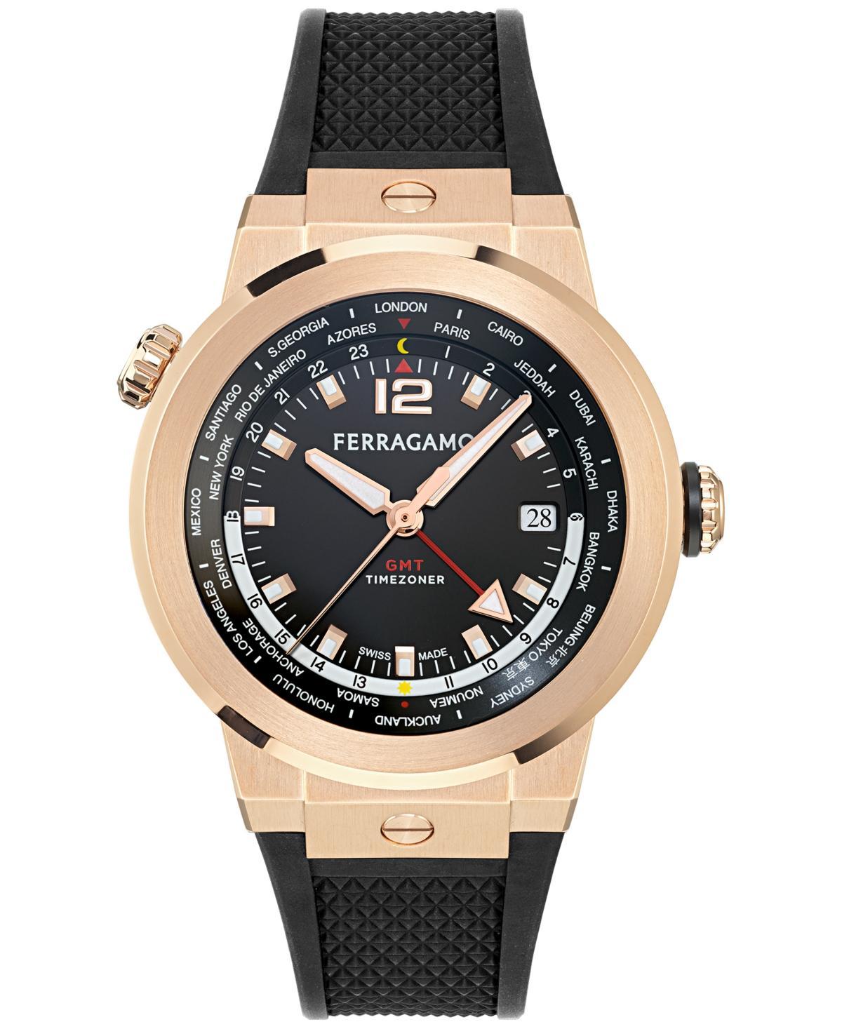 Salvatore Ferragamo Mens F-80 GMT Black Strap Watch Product Image