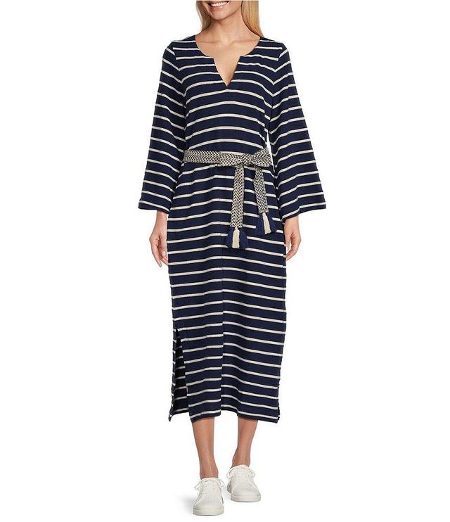 Tommy Bahama Sun Harbor Caftan V-Neck 3/4 Sleeve Tassel Self-Tie Midi Dress Product Image