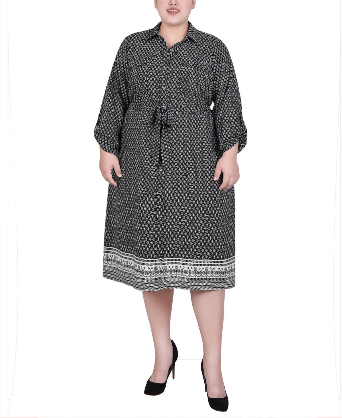 Ny Collection Plus Size 3/4 Roll Tab Sleeve Belted Shirtdress Product Image