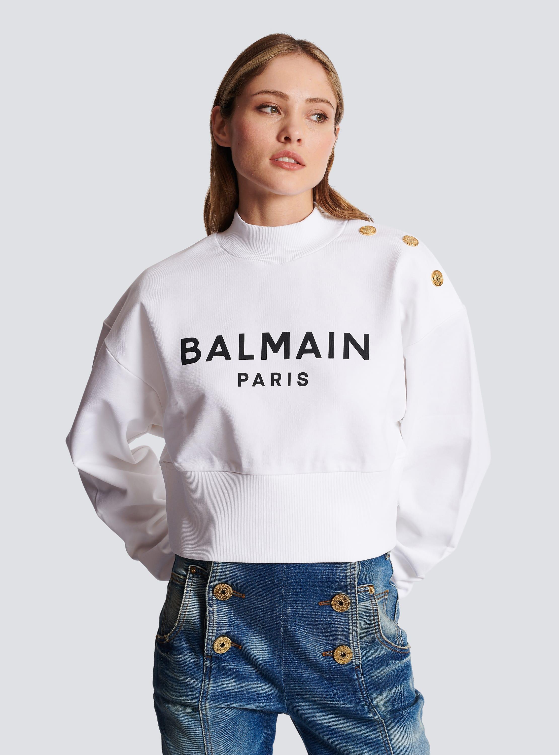 Cropped sweatshirt with Balmain Paris print Product Image