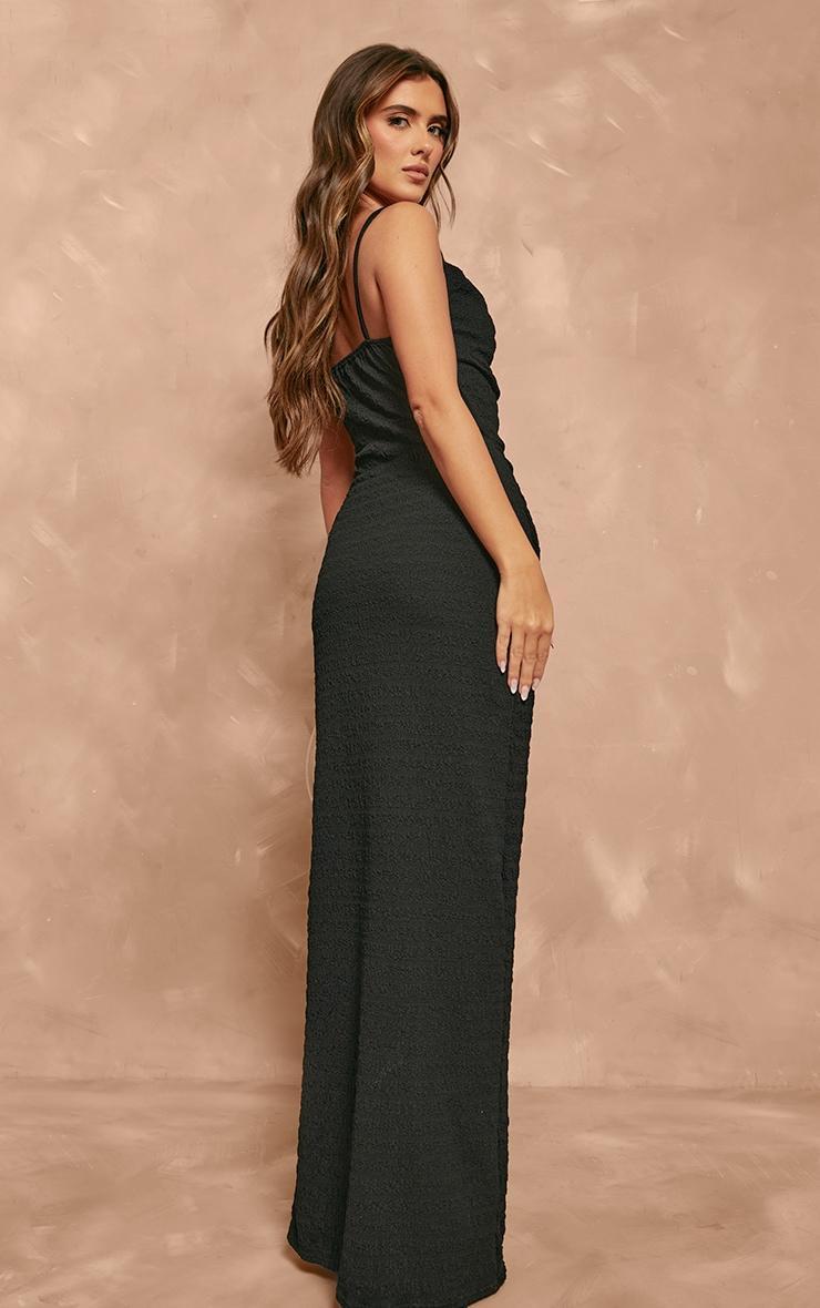 Black Textured Cowl Knot Detail Maxi Dress Product Image