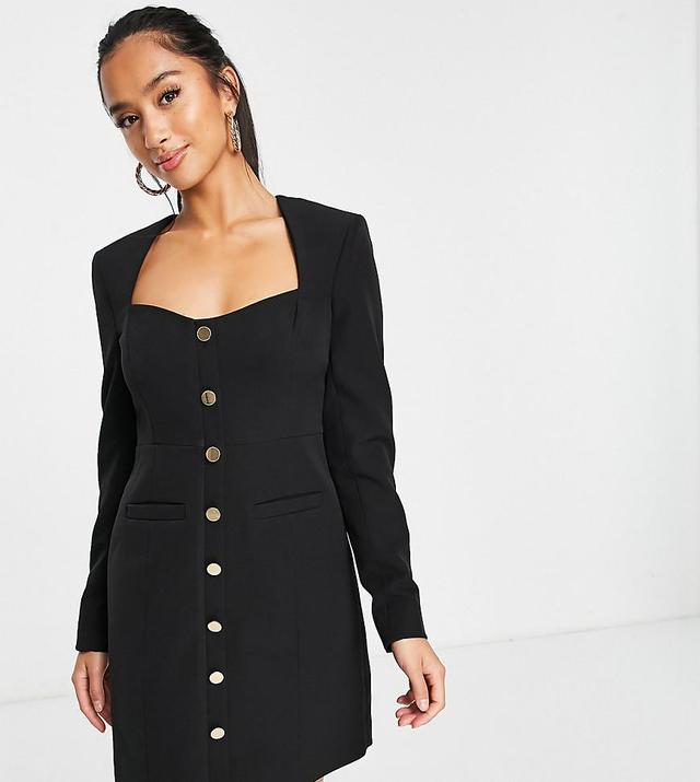 Ever New Petite gold button blazer mini dress in black Product Image