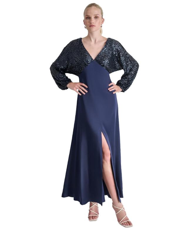 Dkny Womens Sequin Embellished Blouson-Sleeve Gown Product Image