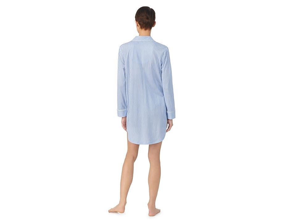 LAUREN Ralph Lauren Organic Cotton Long Sleeve Notch Collar Sleepshirt (Blue Stripe) Women's Pajama Product Image