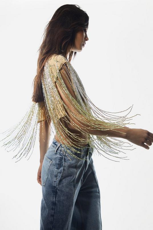 Ombre Tassel Beaded Cape Product Image