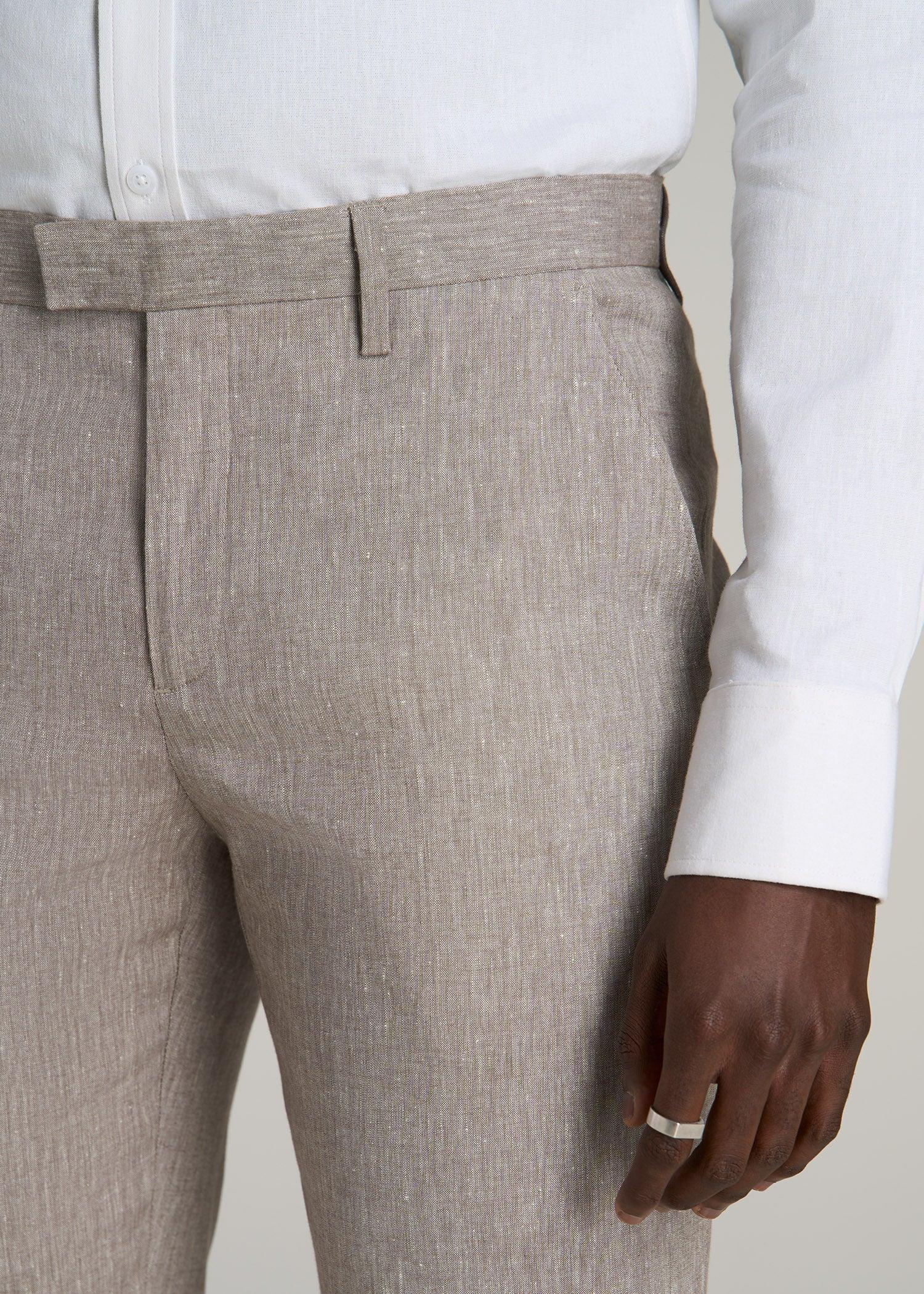 Stretch Linen Dress Pants for Tall Men in Brown Linen Male Product Image