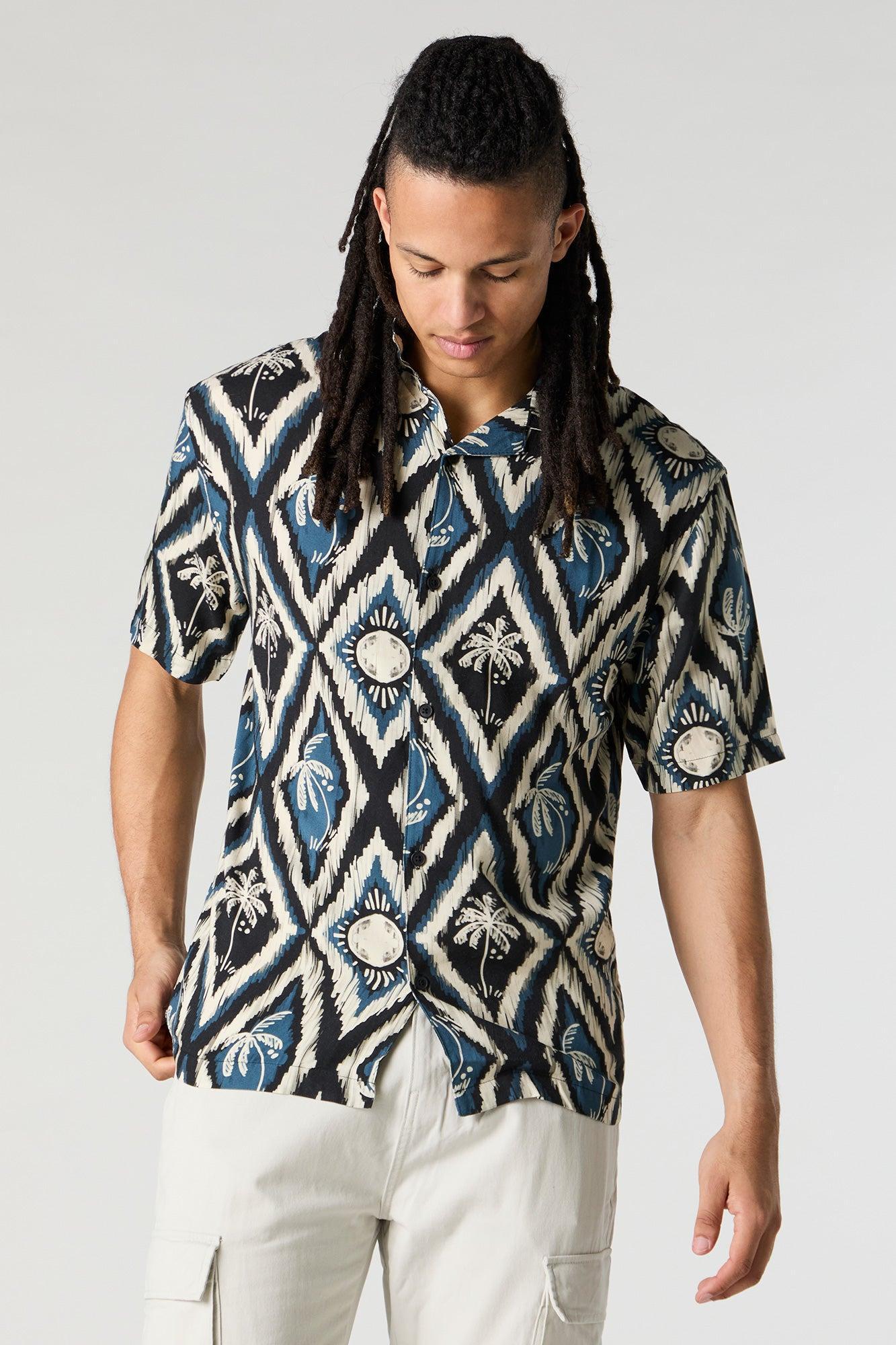 Print Short Sleeve Button-Up Top Male Product Image