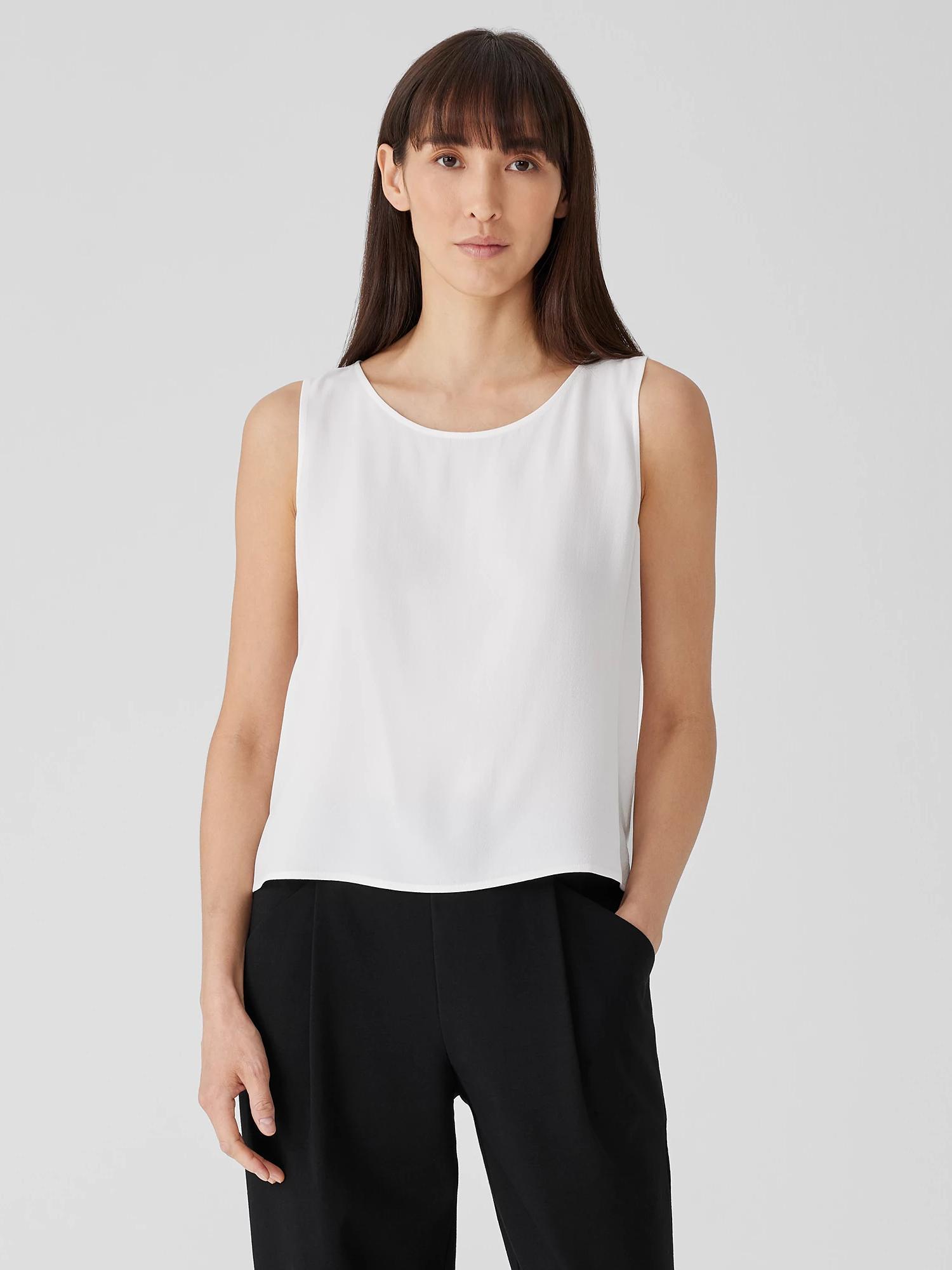 EILEEN FISHER Silk Georgette Crepe Ballet Neck Tankfemale Product Image