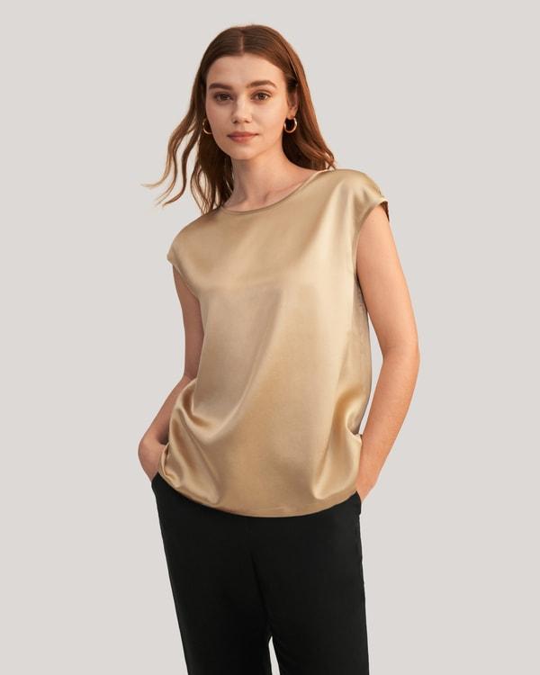 Basic Cap Sleeves Silk Tee Product Image