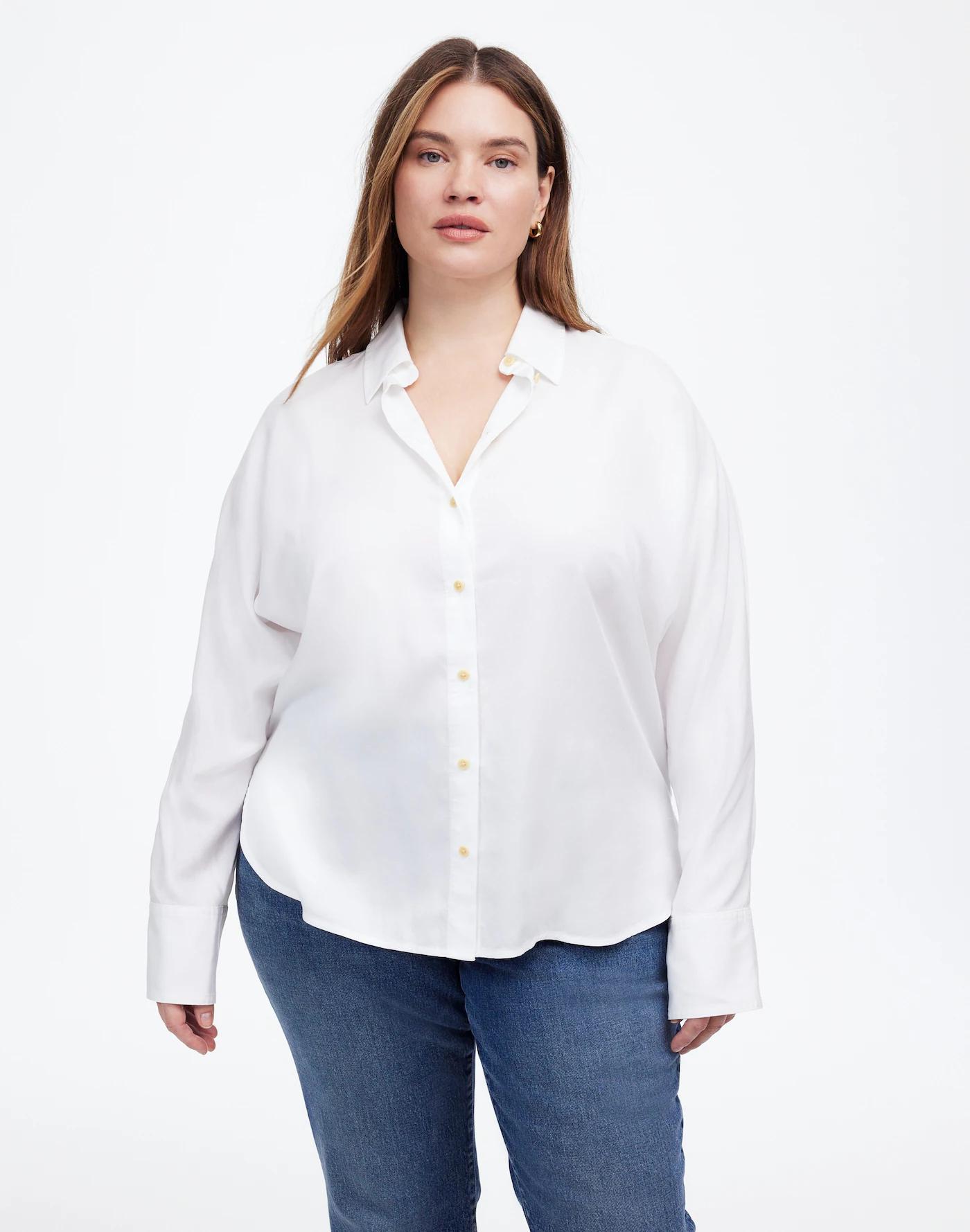 Plus Relaxed Dolman Button-Up Shirt Product Image