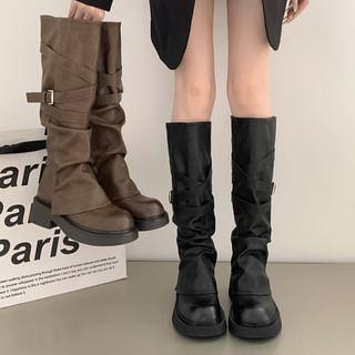 Platform Plain Buckled Faux Leather Tall Boots product image