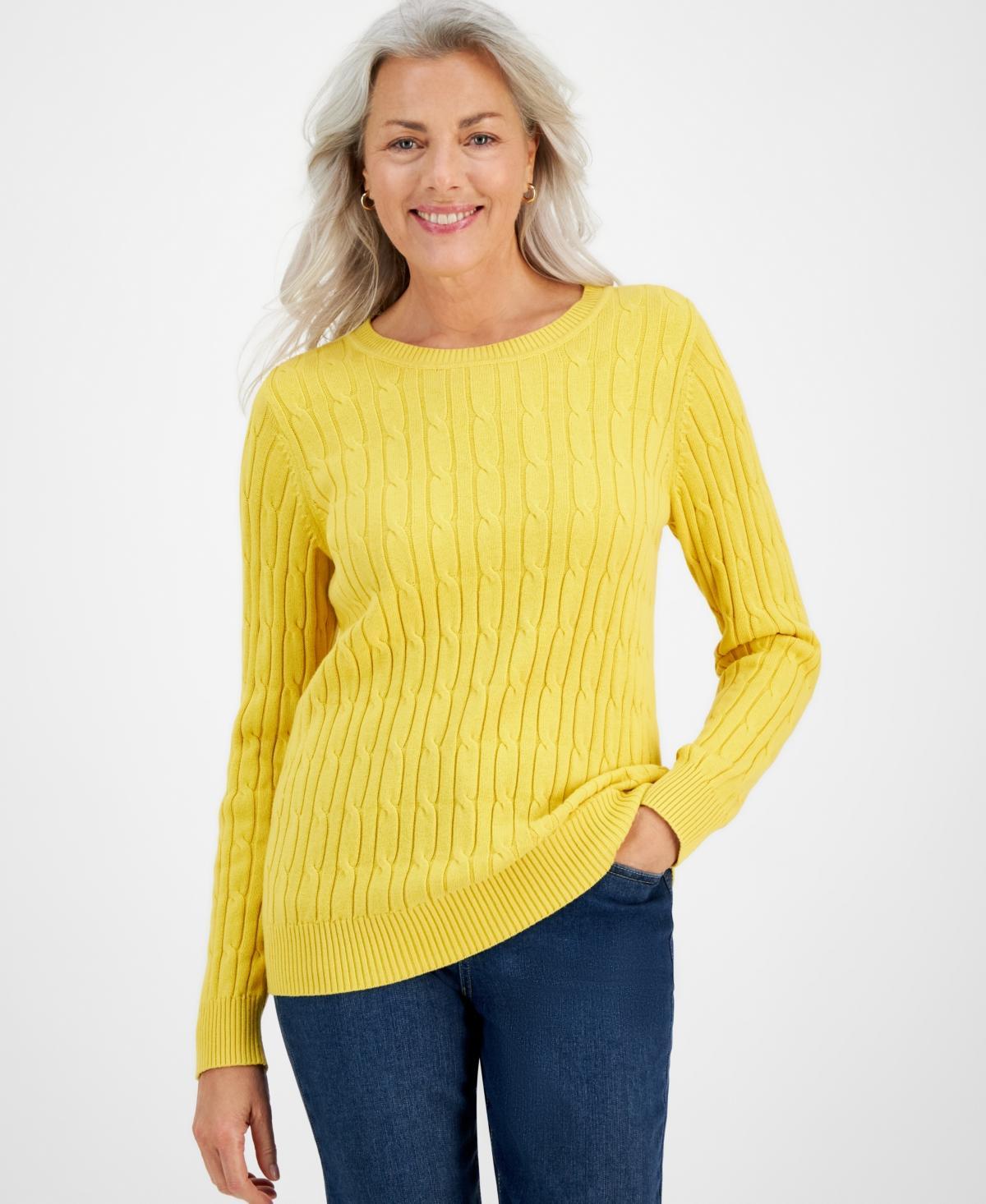 Style & Co Womens Cotton Cable-Knit Crewneck Sweater, Created for Macys Product Image