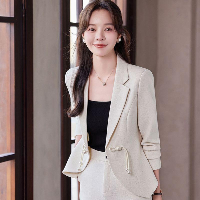 Lapel Collar Plain Single Button Blazer / Mid Rise Plain Flared Slacks / Set Product Image