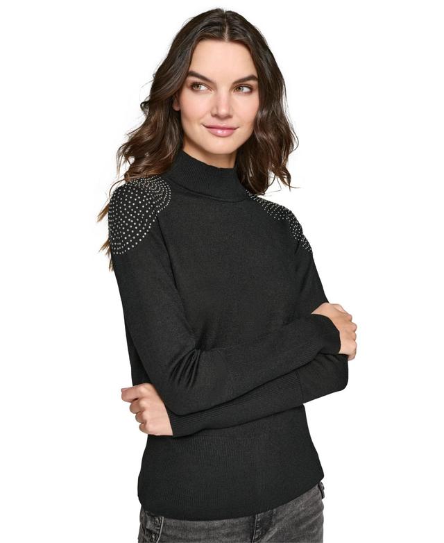 Karl Lagerfeld Paris Womens Studded-Shoulder Turtleneck Sweater Product Image