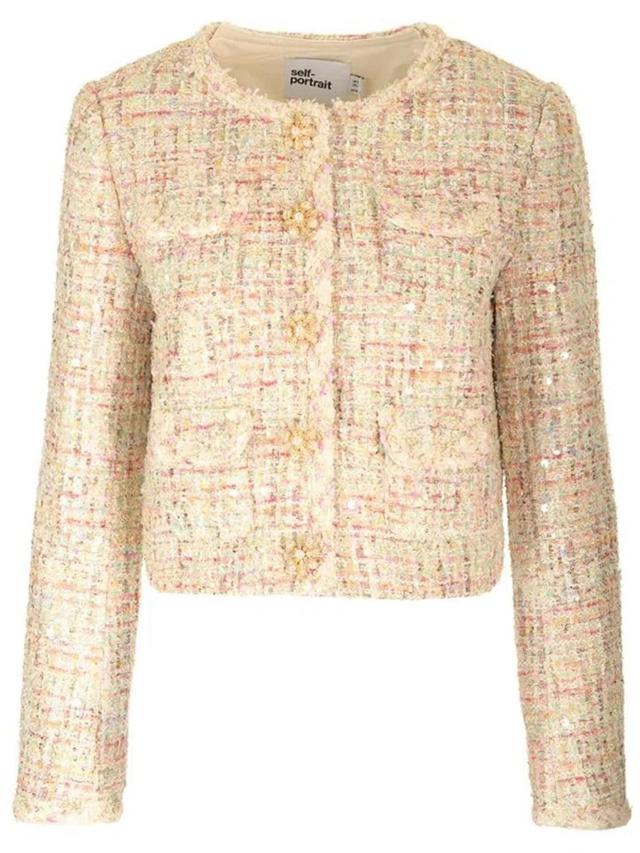 Pink Short Jacket With Paillettes And Jewel Buttons In Tweed Woman Product Image